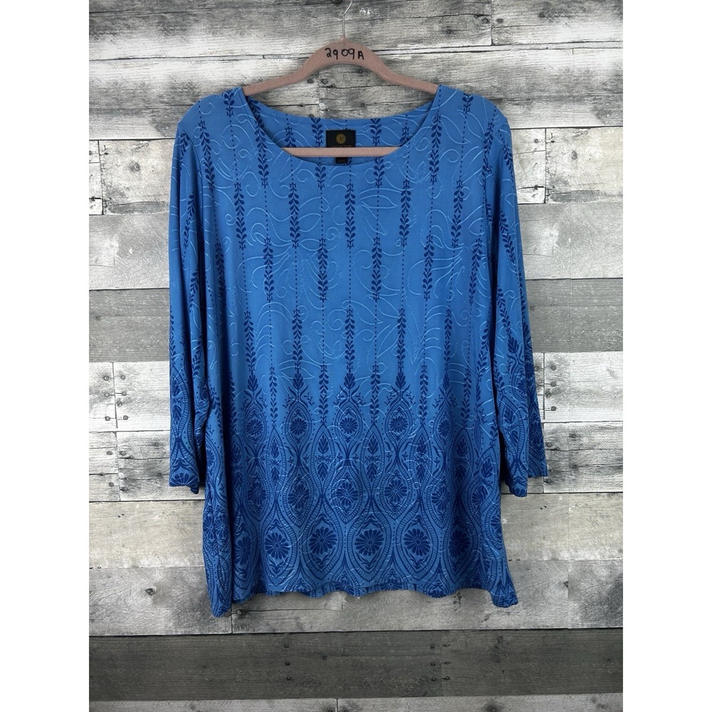JM Collection Women's Blue 1X Long Sleeve Blouse